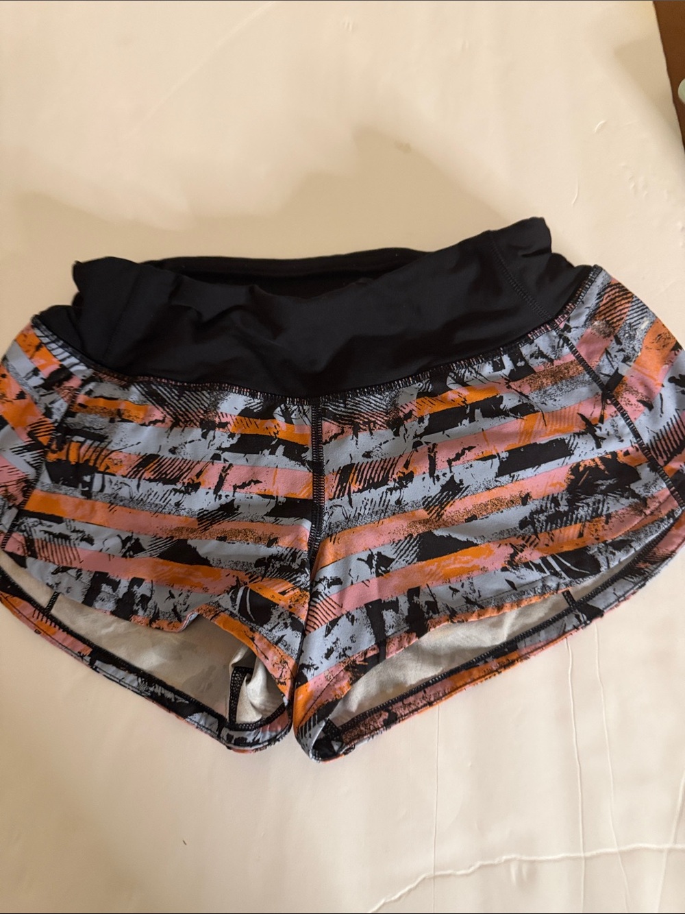 lululemon athletica Black Waistband Multicolor Striped Running Shorts